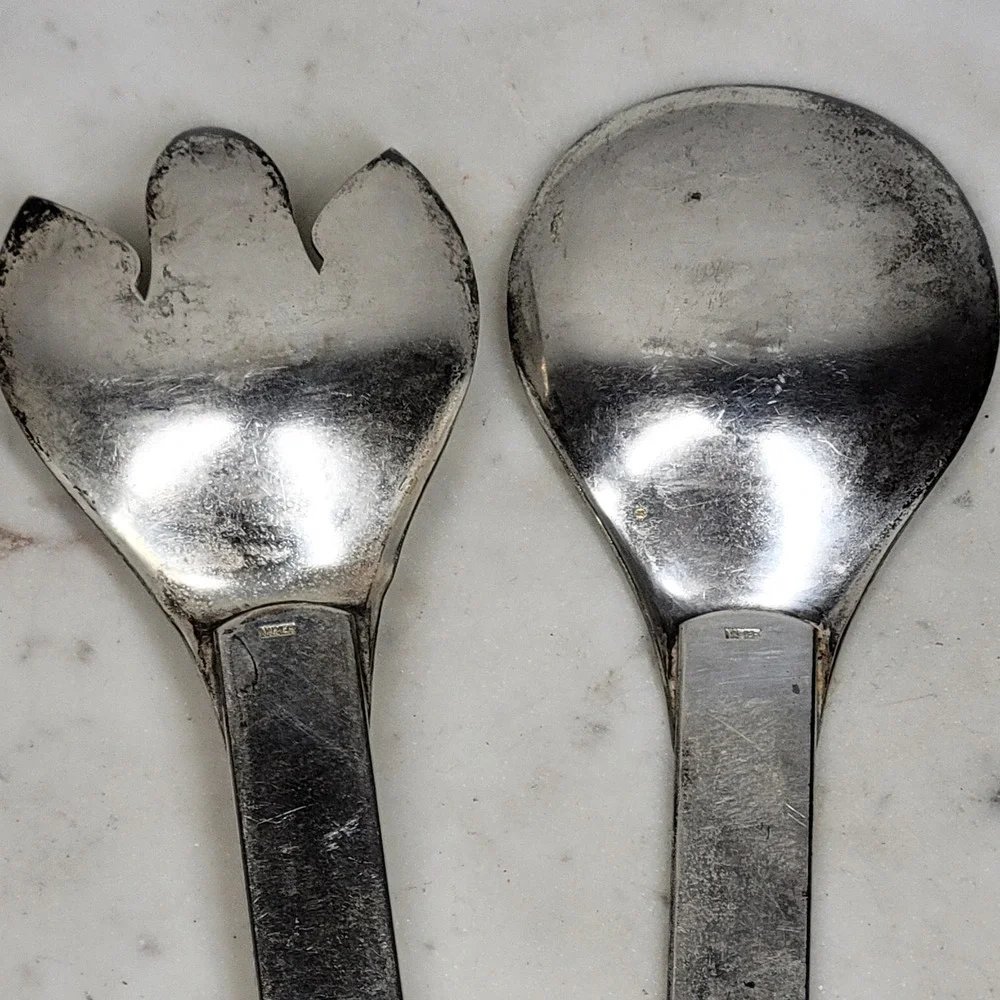 VTG Napier Salad Tongs Silver Plate Spoon Fork Serving Set MCM Minimalist 2 Pcs